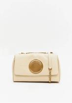 Bolsa shoulder couro e enfeite metal lança perfume -