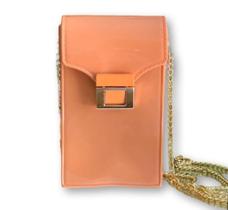 Bolsa silicone porta celular alça corrente dourada moda feminina