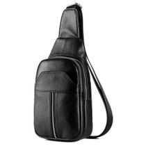 Bolsa Sling DK86 de couro genuíno para homens e mulheres preta