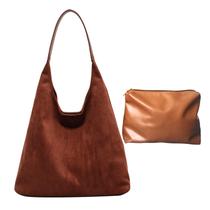 Bolsa Slouchy Suede, sacola retrô para mulheres, marrom com bolsa