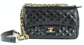 Bolsa Social Luxo Matelasse Em Couro Preta Com Ouro Bolsa Social Luxo Matelasse Em Couro Preta Com Ouro