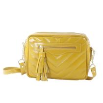 Bolsa Social Transversal Em Couro Matelasse Mostarda