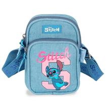 Bolsa Stitch Jeans Disney Feminina Shoulder Transversal Azul
