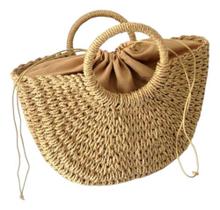 Bolsa Tecidas À Mão Em Palha Sacola Feminina Praia Verão