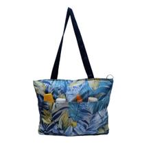 Bolsa Tecido Impermeável RMarqCollection Alça Ombro cor azul piscina Estampa folhas moda Praia Clube