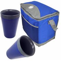 Bolsa Térmica Azul Caixa Cooler 24 Litros + 2 Copos Térmico 350ml Parede Dupla Azul