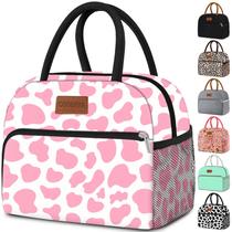 Bolsa Térmica Coobiiya para Mujer/Hombre Reutilizable Rosa con Estampado de Vaca Bolsa Térmica Coobiiya para Mujer/Hombre Reutilizable Rosa con Estampado de Vaca