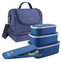 Bolsa Térmica Dupla Concept Azul Com 3 Marmitas e Porta Talheres