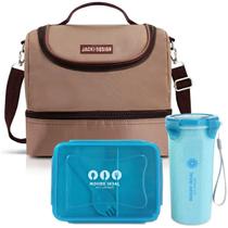 Bolsa Térmica Lancheira Necessaire Alça Ombro Kit Marmita e Copo Box Fitness Escola Trabalho Azul