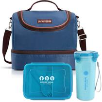 Bolsa Térmica Lancheira Necessaire Alça Ombro Kit Marmita e Copo Box Fitness Escola Trabalho BPA Free Azul