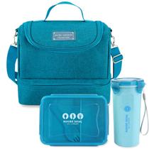 Bolsa Térmica Lancheira Necessaire Alça Ombro Kit Marmita e Copo Box Fitness Escola Trabalho BPA Free Azul