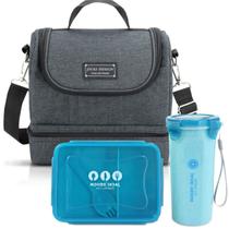 Bolsa Térmica Lancheira Necessaire Alça Ombro Kit Marmita e Copo Box Fitness Escola Trabalho BPA Free Azul