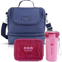 Bolsa Térmica Lancheira Necessaire Alça Ombro Kit Marmita e Copo Box Fitness Escola Trabalho Vinho