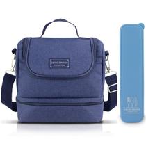 Bolsa Térmica Lancheira Necessaire Concept Marmita Lanches Bebidas 2 Compartimentos + Porta Talheres Azul