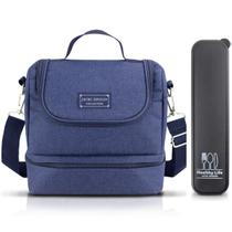 Bolsa Térmica Lancheira Necessaire Concept Marmita Lanches Bebidas 2 Compartimentos + Porta Talheres Azul