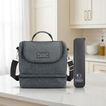 Bolsa Térmica Lancheira Necessaire Concept Marmita Lanches Bebidas 2 Compartimentos + Porta Talheres