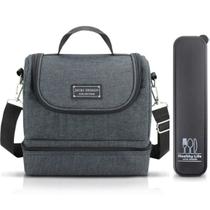 Bolsa Térmica Lancheira Necessaire Concept Marmita Lanches Bebidas 2 Compartimentos + Porta Talheres Preta