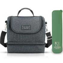 Bolsa Térmica Lancheira Necessaire Concept Marmita Lanches Bebidas 2 Compartimentos + Porta Talheres Preto Bolsa Térmica Lancheira Necessaire Concept Marmita Lanches Bebidas 2 Compartimentos + Porta Talheres Preto