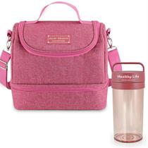 Bolsa Térmica Lancheira Necessaire Marmita Lanches 2 Compartimentos + Copo com tampa Alça e Peneira para Água Saborizada