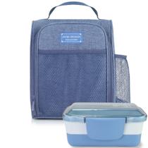 Bolsa Térmica Lancheira Necessaire + Pote Marmita 2 Andares Divisórias Trava Livre BPA Free Microondas Freezer