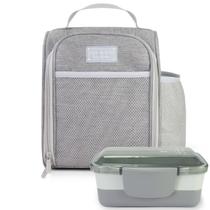 Bolsa Térmica Lancheira Necessaire + Pote Marmita 2 Andares Divisórias Trava Livre BPA Free Microondas Freezer