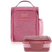 Bolsa Térmica Lancheira Necessaire + Pote Marmita 2 Andares Divisórias Trava Livre BPA Free Microondas Freezer