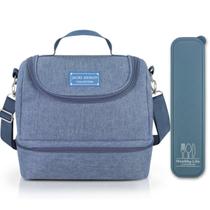 Bolsa Térmica Marmita Lancheira Necessaire 2 Divisórias Compartimentos Alça Ombro Fitness e Porta Talheres Garfo Colher Bolsa Térmica Marmita Lancheira Necessaire 2 Divisórias Compartimentos Alça Ombro Fitness e Porta Talheres Garfo Colher