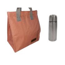 Bolsa termica para marmita rosa + Garrada termica de inox 300 ml