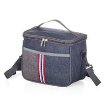 Bolsa Térmica Para Marmita Unissex 7,3 Litros Estilo Jeans Com Listras Lancheira Bag Fitness Dieta
