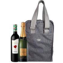 Bolsa Térmica Porta 2 Garrafas de Café Água Vinho Luxo Cinza Suporta 5kg Wine Bag Alça De Ombro - CK Presentes