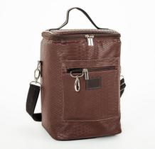 Bolsa Térmica Porta Vinho 4 Garrafas ou 2 Garrafas e 2 Taças - Pronta Entrega - CROCO MARROM - PV4