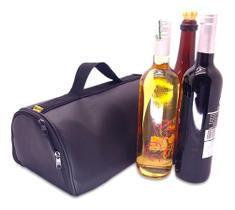 Bolsa Térmica Porta Vinho Triplo Wine Bag De Couro Preto