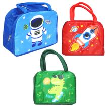Bolsa termica retangular dinossauro / foguete 22,5x18x12,5cm
