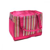 Bolsa térmica sacola de mão com alças rosa listras 23cm