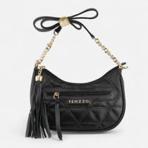 Bolsa Tiffany em Couro com Corrente e Franja Preto