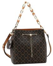 Bolsa Tipo Bucket Monograma Elegance - Alça de Mão - Chenson 3485501 - Café