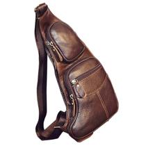Bolsa tipo estilingue KPYWZER de couro vintage para homens e mulheres marrom