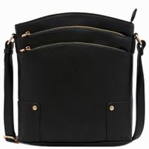 Bolsa tiracolo ALYSSA, bolso com zíper triplo, grande, preta
