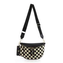 Bolsa tiracolo, bolsa para mulheres, xadrez, lona preta Bolsa tiracolo, bolsa para mulheres, xadrez, lona preta