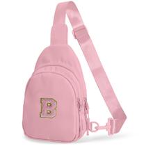 Bolsa tiracolo Bomvabe, inicial personalizada para meninas, rosa