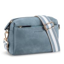 Bolsa tiracolo BOSTANTEN pequena em couro com zíper triplo azul claro