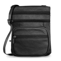 Bolsa tiracolo Ciana de couro genuíno preta para mulheres