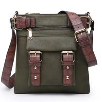 Bolsa tiracolo Dasein Top Belted, couro macio, verde militar