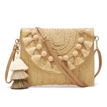 Bolsa tiracolo de palha WEIMZC pequena para mulheres Bobbles Brown