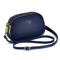 Bolsa tiracolo Dgffan com zíper triplo pequena em couro genuíno azul