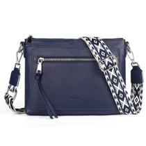 Bolsa tiracolo em couro genuíno para mulheres azul marinho