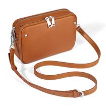 Bolsa tiracolo em couro genuíno para mulheres, marrom conhaque