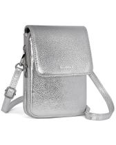 Bolsa tiracolo em couro genuíno para mulheres prateada