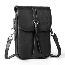 Bolsa tiracolo em couro genuíno preto para mulheres