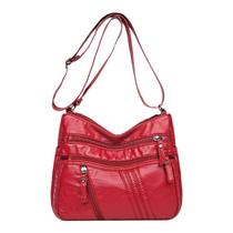 Bolsa tiracolo em couro PU retrô para mulheres vermelha